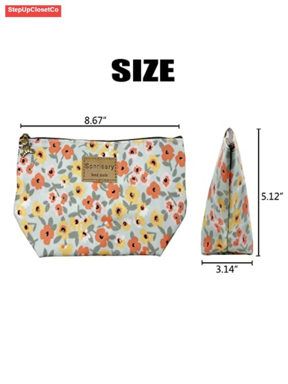 Waterproof Floral Print Cosmetic Bag Carry Case with Zipper